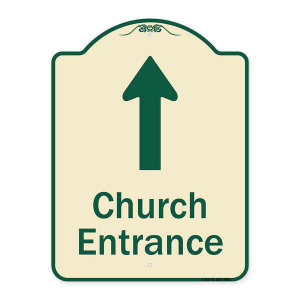 Designer Series-Church Entrance Ahead W/ Up Arrow Tan & Green Alum, 24" x 18", TG-1824-9991